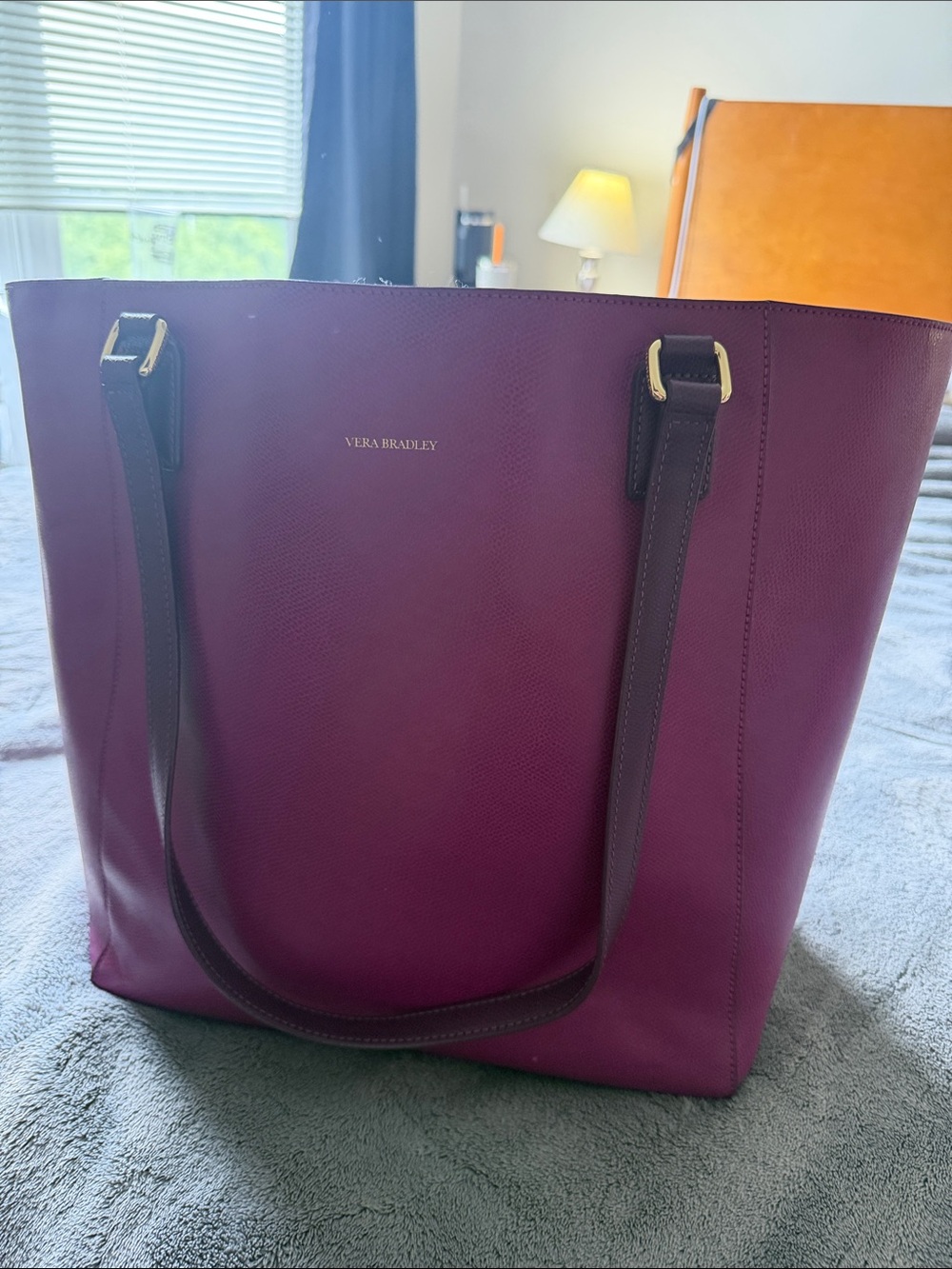 Vera Bradley Plum Leather Tote in Deep Berry